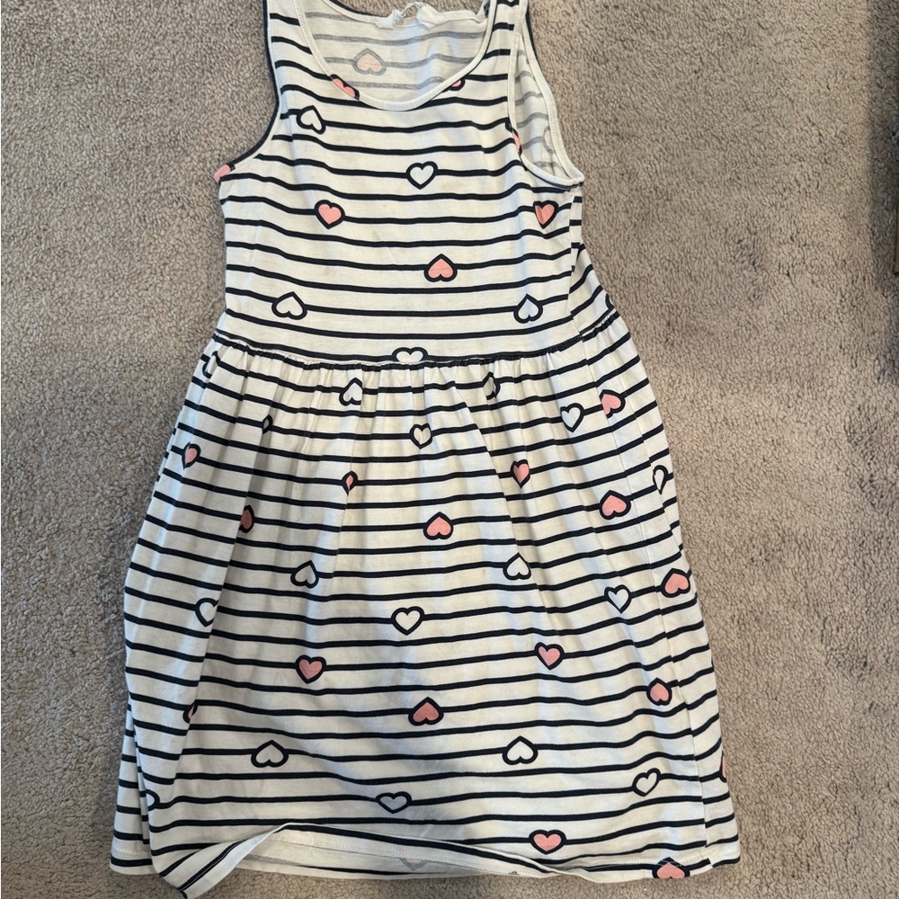 H&M Kids Dress with Navy Stripes and Pink Hearts